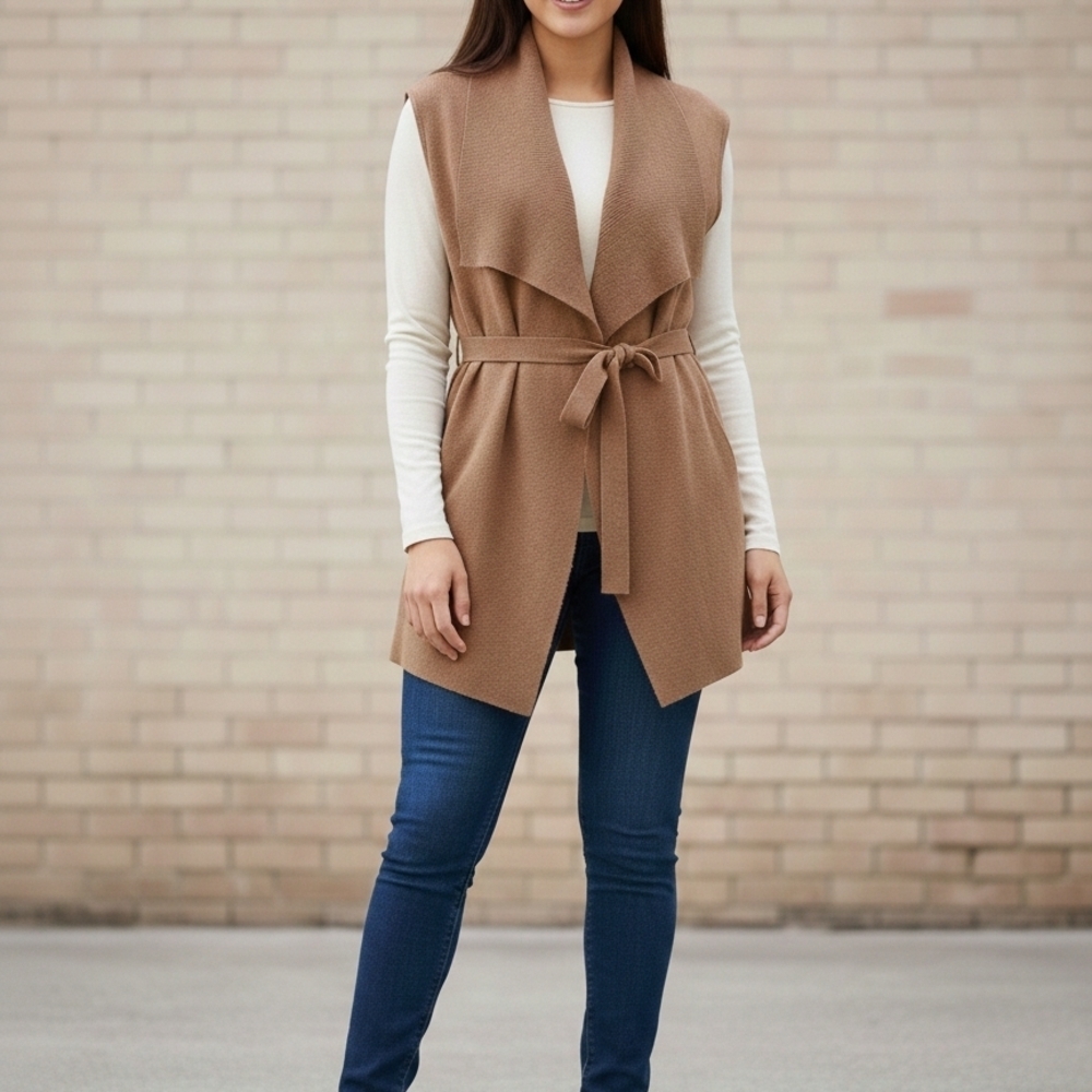Laura Ashley Brown Sleeveless Cardigan